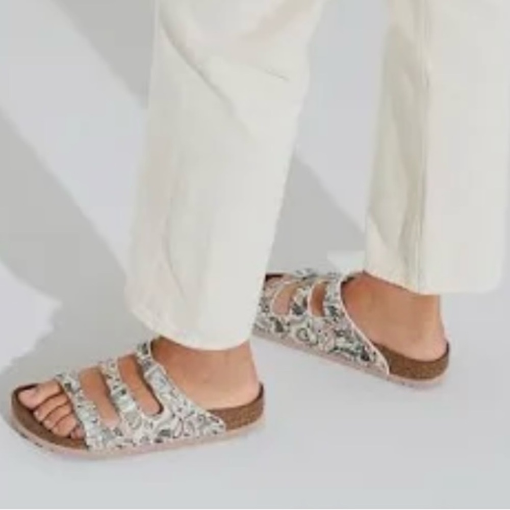 Birkenstock White Paisley Three-Strap Sandals